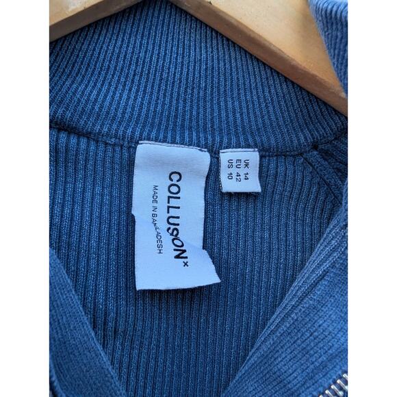 ASOS Collusion Women's Double Edge Zip Track Sweater US 10 Blue Ribbed edgy - Picture 3 of 10